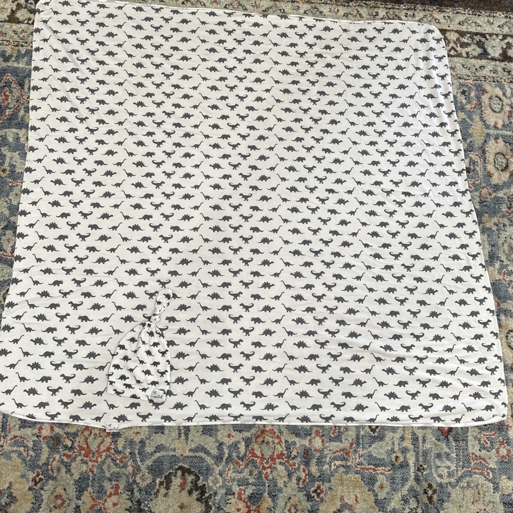 Copper Pearl Swaddle Blanket & Hat Set Kids OS White Gray Dinosaur